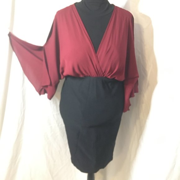 Fashion to Figure Dresses & Skirts - FTF Sexy Maroon Top/Black Spandex Pencil Dress 2X